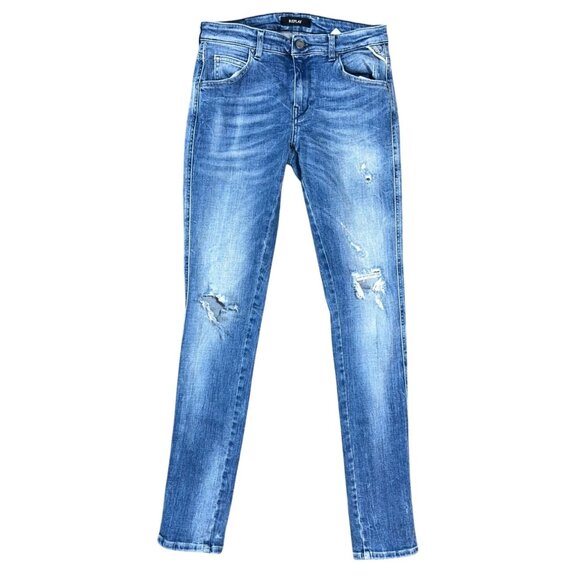 Replay Denim - Replay Katewin Distressed Slim Fit Jeans in Medium Wash Size 24